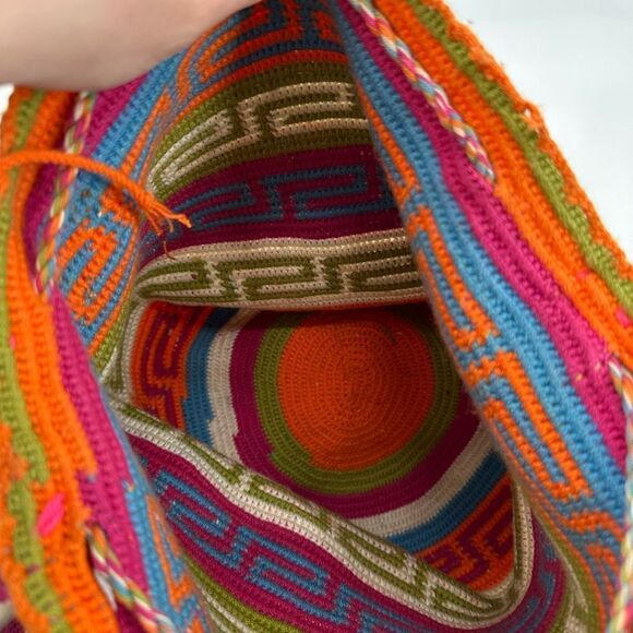 Wayuu Mochila Bag Colombian Neon Multicolor Tassels Boho Bright Crossbody - Picture 5 of 8